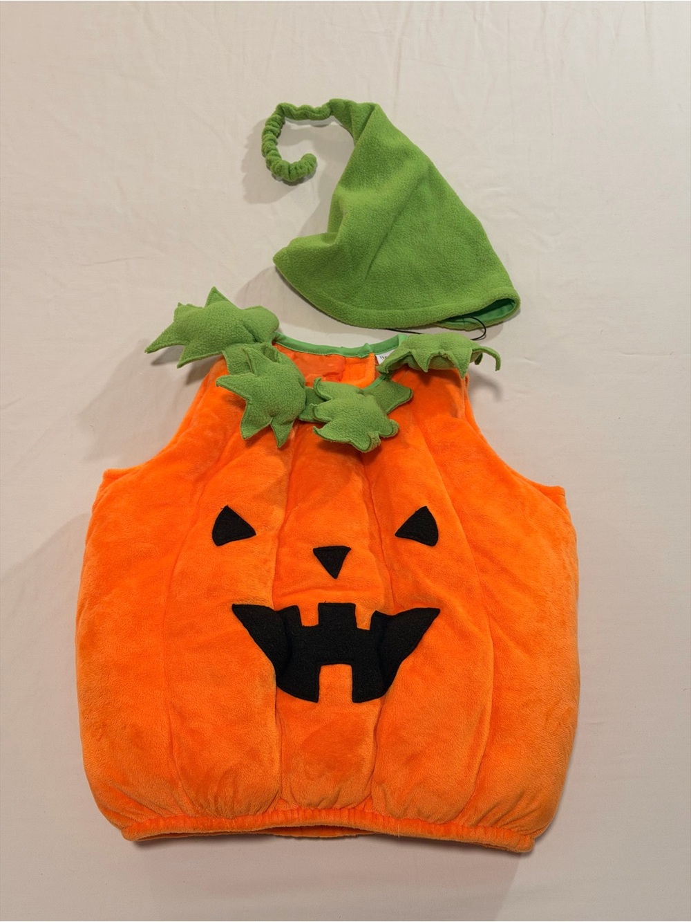 Orange Pumpkin Costume Vest with Green Leaf Hat